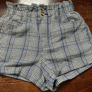 American Eagle Outfitters Black and Blue Plaid High Waist Shorts